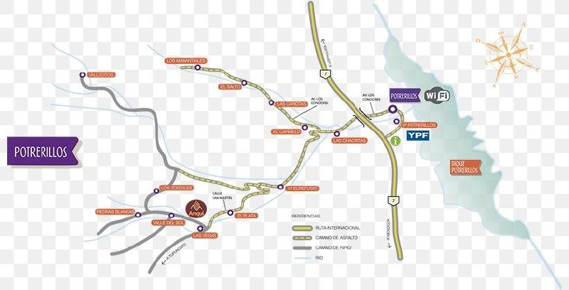 Mapa de rutas de Potrerillos y ubicación de Las Vegas